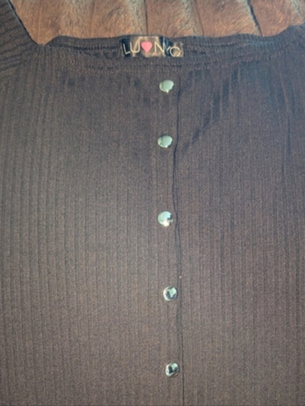 Black Ribbed Off-Shoulder Button-Front Dress - Picture 3 of 4